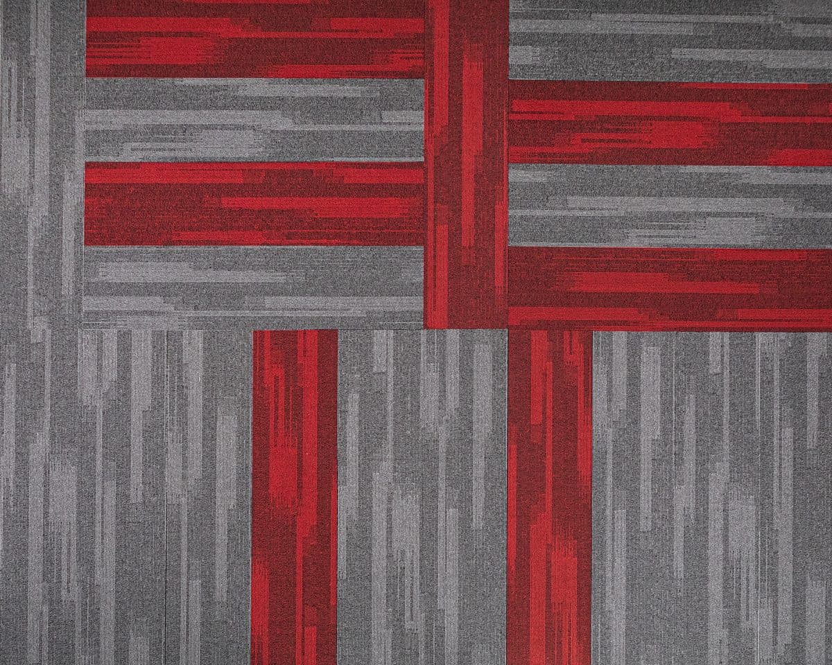 Carpet Tiles flooring finish Belle - 06 - Cool Grey & Belle - 08 - Flaming Red